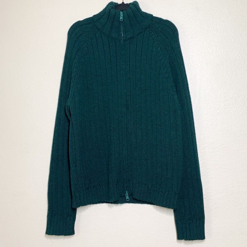 Marc Jacobs 100% Wool Zip Sweater Men's M Dark Green Mock Neck High Neck Knit